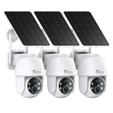 3 PCS, 2K 3MP Outdoor Solar Powered Battery Wireless Security IP Cameras, 5200mAh Rechargeable Battery, 130° Ultra Wide Angle, Color Night Vision, Human & Vehicle Smart Detection, Two-Way Audio, IP65, No Monthly Fee, Works with Alexa & Google