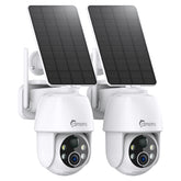2 PCS, 2K 3MP Outdoor Solar Powered Battery Wireless Security IP Cameras, 5200mAh Rechargeable Battery, 130° Ultra Wide Angle, Color Night Vision, Human & Vehicle Smart Detection, Two-Way Audio, IP65, No Monthly Fee, Works with Alexa & Google