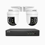 APTK500 - 5MP 4 Channel 2 Cameras Outdoor Wired Security CCTV System, 350° Pan & 90° Tilt, 100 ft IR Night Vision, IP65 Weatherproof