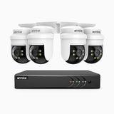 APTK500 - 5MP 8 Channel 4 Cameras Outdoor Wired Security CCTV System, 350° Pan & 90° Tilt, 100 ft IR Night Vision, IP65 Weatherproof