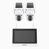 WTB400 - 4MP 4 Channel 2 Solar Cameras Wireless NVR CCTV System with 7″ Monitor, IPS Touch Screen, Motion Detection, Two-Way Audio, 9000mAh Rechargeable Battery & Solar Powered, 270° Pan & 90° Tilt, Works with Alexa