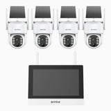 WTB400 - 4MP 4 Channel 4 Solar Cameras Wireless NVR CCTV System with 7″ Monitor, IPS Touch Screen, Motion Detection, Two-Way Audio, 9000mAh Rechargeable Battery & Solar Powered, 270° Pan & 90° Tilt, Works with Alexa