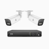 HZ804 - 4K 8 Channel 2 Cameras PoE Security System, 4X Optical Zoom, 2.8 - 12 MM Motorized Varifocal Lens, Smart Dual Light Night Vision, Motion Detection 2.0, Built-In Microphone, Siren & Strobe Alarm, Upgraded Version