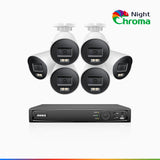 NightChroma<sup>TM</sup> NBRK800 - 4K 8 Channel 6 Cameras Outdoor PoE Security System, Red Blue Flashing Lights & Siren, 3840*2160@25 fps, Acme Color & IR Night Vision, Human & Vehicle Detection, Two-Way Audio, IP67 Weatherproof, All-Metal Housing