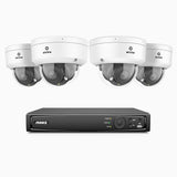 HZ804 - 4K 8 Channel 4 Cameras PoE Security System, 4X Optical Zoom, 2.8 - 12 MM Motorized Varifocal Lens, Smart Dual Light Night Vision, Motion Detection 2.0, Built-In Microphone, Siren & Strobe Alarm, Upgraded Version
