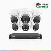 NightChroma<sup>TM</sup> NBRK800 - 4K 8 Channel 6 Cameras Outdoor PoE Security System, Red Blue Flashing Lights & Siren, 3840*2160@25 fps, Acme Color & IR Night Vision, Human & Vehicle Detection, Two-Way Audio, IP67 Weatherproof, All-Metal Housing