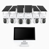 WTB400 - 4MP 10 Channel 6 Solar Cameras Wireless NVR CCTV System with 12″ Monitor, IPS Touch Screen, Motion Detection, Two-Way Audio, 9000mAh Rechargeable Battery & Solar Powered, 270° Pan & 90° Tilt, Works with Alexa