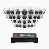 H800 - 4K 32 Channel PoE Security CCTV System with 4 Bullet & 28 Turret Cameras, Hu0man & Vehicle Detection, Colour & IR Night Vision, Built-in Mic, RTSP Supported, 16-Port PoE Switch Included