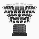 H800 - 4K 64 Channel PoE Security System with 24 Bullet & 24 Turret Cameras, Human & Vehicle Detection, Color & IR Night Vision, Built-in Mic, RTSP Supported, 16-Port PoE Switch Included