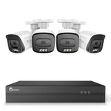 4K UHD PoE Outdoor Security Camera Systems, 8 x Channel 8MP NVR / 4 x 5MP Bullet IP Camera Kit, Color Night Vision, Human & Vehicle & Package & Pet AI Detection, Color Night Vision, Two-Way Audio