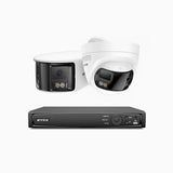 FDH600 - 8 Channel PoE Security System with 1 Bullet & 1 Turret Dual Lens Cameras, 6MP Resolution, 180° Panoramic View, Smart Dual Light Night Vision, Two-Way Audio, Active Siren & Alarm, Human & Vehicle Detection, IP67
