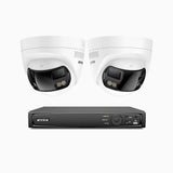 FDH800 - 8 Channel PoE Security System with 2 X 8MP UHD Dual Lens Cameras, 180° Panoramic View, Smart Dual Light Night Vision, Two-Way Audio, Active Siren & Alarm, Human & Vehicle Detection, IP67