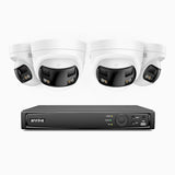 FDH600 - 8 Channel PoE Security System with 4 Dual Lens Cameras, 6MP Resolution, 180° Panoramic View, Smart Dual Light Night Vision, Two-Way Audio, Active Siren & Alarm, Human & Vehicle Detection, IP67