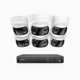 FDH600 - 8 Channel PoE Security System with 6 Dual Lens Cameras, 6MP Resolution, 180° Panoramic View, Smart Dual Light Night Vision, Two-Way Audio, Active Siren & Alarm, Human & Vehicle Detection, IP67