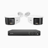 FDH600 - 8 Channel PoE Security System with 2 Dual Lens Cameras, 6MP Resolution, 180° Panoramic View, Smart Dual Light Night Vision, Two-Way Audio, Active Siren & Alarm, Human & Vehicle Detection, IP67