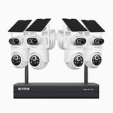 WBS400P - 4MP 8 Channel 4 Dual-Lens Cameras Outdoor Wireless NVR Security System, 100% Wire-Free, 9000mAh Battery & Solar Powered, 350° Pan & 90° Tilt, PIR Human Detection, Two-Way Audio