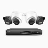 H500P - 3K 4 Channel PoE Security System with 2 Bullet & 2 Turret Cameras, Colour & IR Night Vision, 3072*1728 Resolution, f/1.6 Aperture (0.005 Lux), Human & Vehicle Detection, Built-in Microphone, IP67