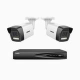 H500P - 3K 4 Channel 2 Cameras PoE Security System, Colour & IR Night Vision, 3072*1728 Resolution, f/1.6 Aperture (0.005 Lux), Human & Vehicle Detection, Built-in Microphone, IP67