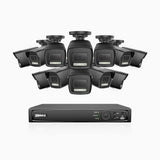 H500P - 3K 16 Channel 12 Cameras PoE Security System, Colour & IR Night Vision, 3072*1728 Resolution, f/1.6 Aperture (0.005 Lux), Human & Vehicle Detection, Built-in Microphone, IP67