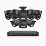 H500P - 3K 16 Channel PoE Security System with 4 Bullet & 4 Turret Cameras, Colour & IR Night Vision, 3072*1728 Resolution, f/1.6 Aperture (0.005 Lux), Human & Vehicle Detection, Built-in Microphone, IP67