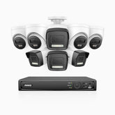 H500P - 3K 16 Channel PoE Security System with 4 Bullet & 4 Turret Cameras, Colour & IR Night Vision, 3072*1728 Resolution, f/1.6 Aperture (0.005 Lux), Human & Vehicle Detection, Built-in Microphone, IP67