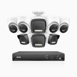 H500P - 3K 16 Channel PoE Security System with 4 Bullet & 4 Turret Cameras, Colour & IR Night Vision, 3072*1728 Resolution, f/1.6 Aperture (0.005 Lux), Human & Vehicle Detection, Built-in Microphone, IP67