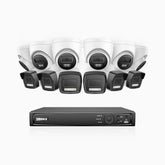H500P - 3K 16 Channel PoE Security System with 6 Bullet & 6 Turret Cameras, Colour & IR Night Vision, 3072*1728 Resolution, f/1.6 Aperture (0.005 Lux), Human & Vehicle Detection, Built-in Microphone, IP67