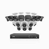 H500P - 3K 16 Channel PoE Security System with 8 Bullet & 8 Turret Cameras, Colour & IR Night Vision, 3072*1728 Resolution, f/1.6 Aperture (0.005 Lux), Human & Vehicle Detection, Built-in Microphone, IP67