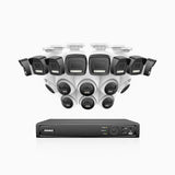 H500P - 3K 16 Channel PoE Security System with 8 Bullet & 8 Turret Cameras, Colour & IR Night Vision, 3072*1728 Resolution, f/1.6 Aperture (0.005 Lux), Human & Vehicle Detection, Built-in Microphone, IP67