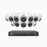 H500P - 3K 16 Channel 12 Cameras PoE Security System, Colour & IR Night Vision, 3072*1728 Resolution, f/1.6 Aperture (0.005 Lux), Human & Vehicle Detection, Built-in Microphone, IP67