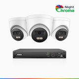 NightChroma<sup>TM</sup> NCK500 - 3K 8 Channel 3 Cameras Acme Colour Night Vision PoE CCTV System, f/1.0 Super Aperture, Active Alignment, Built-in Mic & SD Card Slot, All-Metal Housing