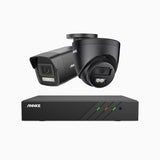 H500P - 3K 8 Channel PoE Security System with 1 Bullet & 1 Turret Cameras, Colour & IR Night Vision, 3072*1728 Resolution, f/1.6 Aperture (0.005 Lux), Human & Vehicle Detection, Built-in Microphone, IP67