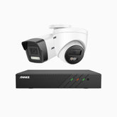 H500P - 3K 8 Channel PoE Security System with 1 Bullet & 1 Turret Cameras, Colour & IR Night Vision, 3072*1728 Resolution, f/1.6 Aperture (0.005 Lux), Human & Vehicle Detection, Built-in Microphone, IP67