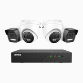 H500P - 3K 8 Channel PoE Security System with 2 Bullet & 2 Turret Cameras, Colour & IR Night Vision, 3072*1728 Resolution, f/1.6 Aperture (0.005 Lux), Human & Vehicle Detection, Built-in Microphone, IP67