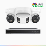 NDCK800 - 8 Channel PoE NVR Security System with Two 4K Cameras & One 4K Dual Lens Panoramic Camera, f/1.0 Super Aperture, Acme Colour Night Vision, Human & Vehicle Detection, Built-in Microphone