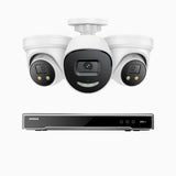 H800X - 4K 8 Channel PoE Security System with 1 Bullet & 2 Turret Cameras, 1/1.8'' BSI Sensor, f/1.6 Aperture (0.003 Lux), Siren & Strobe Alarm, 2CH 4K Decoding Capability, Human & Vehicle Detection, Perimeter Protection, All-Metal Housing