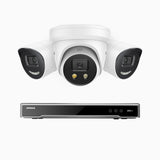 H800X - 4K 8 Channel PoE Security System with 2 Bullet & 1 Turret Cameras, 1/1.8'' BSI Sensor, f/1.6 Aperture (0.003 Lux), Siren & Strobe Alarm, 2CH 4K Decoding Capability, Human & Vehicle Detection, Perimeter Protection, All-Metal Housing