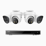 H800X - 4K 8 Channel PoE Security System with 2 Bullet & 2 Turret Cameras, 1/1.8'' BSI Sensor, f/1.6 Aperture (0.003 Lux), Siren & Strobe Alarm, 2CH 4K Decoding Capability, Human & Vehicle Detection, Perimeter Protection, All-Metal Housing