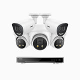 H800X - 4K 8 Channel PoE Security System with 2 Bullet & 3 Turret Cameras, 1/1.8'' BSI Sensor, f/1.6 Aperture (0.003 Lux), Siren & Strobe Alarm, 2CH 4K Decoding Capability, Human & Vehicle Detection, Perimeter Protection, All-Metal Housing