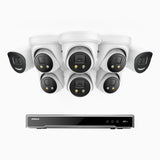 H800X - 4K 8 Channel PoE Security System with 2 Bullet & 6 Turret Cameras, 1/1.8'' BSI Sensor, f/1.6 Aperture (0.003 Lux), Siren & Strobe Alarm, 2CH 4K Decoding Capability, Human & Vehicle Detection, Perimeter Protection, All-Metal Housing