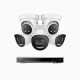 H800X - 4K 8 Channel PoE Security System with 3 Bullet & 2 Turret Cameras, 1/1.8'' BSI Sensor, f/1.6 Aperture (0.003 Lux), Siren & Strobe Alarm, 2CH 4K Decoding Capability, Human & Vehicle Detection, Perimeter Protection, All-Metal Housing
