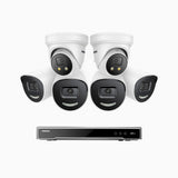H800X - 4K 8 Channel PoE Security System with 4 Bullet & 2 Turret Cameras, 1/1.8'' BSI Sensor, f/1.6 Aperture (0.003 Lux), Siren & Strobe Alarm, 2CH 4K Decoding Capability, Human & Vehicle Detection, Perimeter Protection, All-Metal Housing
