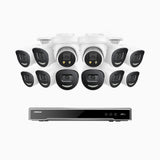 H800X - 4K 16 Channel PoE Security System with 10 Bullet & 2 Turret Cameras, 1/1.8'' BSI Sensor, f/1.6 Aperture (0.003 Lux), Siren & Strobe Alarm, 2CH 4K Decoding Capability, Human & Vehicle Detection, Perimeter Protection, All-Metal Housing