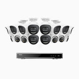 H800X - 4K 16 Channel PoE Security System with 10 Bullet & 6 Turret Cameras, 1/1.8'' BSI Sensor, f/1.6 Aperture (0.003 Lux), Siren & Strobe Alarm, 2CH 4K Decoding Capability, Human & Vehicle Detection, Perimeter Protection, All-Metal Housing