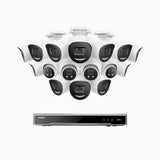 H800X - 4K 16 Channel PoE Security System with 12 Bullet & 4 Turret Cameras, 1/1.8'' BSI Sensor, f/1.6 Aperture (0.003 Lux), Siren & Strobe Alarm, 2CH 4K Decoding Capability, Human & Vehicle Detection, Perimeter Protection, All-Metal Housing
