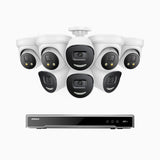 H800X - 4K 16 Channel PoE Security System with 4 Bullet & 4 Turret Cameras, 1/1.8'' BSI Sensor, f/1.6 Aperture (0.003 Lux), Siren & Strobe Alarm, 2CH 4K Decoding Capability, Human & Vehicle Detection, Perimeter Protection, All-Metal Housing
