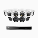 H800X - 4K 16 Channel PoE Security System with 4 Bullet & 6 Turret Cameras, 1/1.8'' BSI Sensor, f/1.6 Aperture (0.003 Lux), Siren & Strobe Alarm, 2CH 4K Decoding Capability, Human & Vehicle Detection, Perimeter Protection, All-Metal Housing