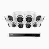 H800X - 4K 16 Channel PoE Security System with 4 Bullet & 8 Turret Cameras, 1/1.8'' BSI Sensor, f/1.6 Aperture (0.003 Lux), Siren & Strobe Alarm, 2CH 4K Decoding Capability, Human & Vehicle Detection, Perimeter Protection, All-Metal Housing