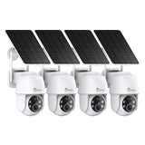 4 PCS, 2K 3MP Outdoor Solar Powered Battery Wireless Security IP Cameras, 5200mAh Rechargeable Battery, 130° Ultra Wide Angle, Color Night Vision, Human & Vehicle Smart Detection, Two-Way Audio, IP65, No Monthly Fee, Works with Alexa & Google