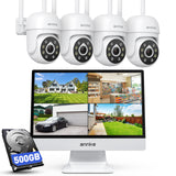ANNKE 5MP PTZ Wireless CCTV Camera System with 12" Monitor, 10CH 4K NVR, 4x 3K PTZ Security Cameras, Human Detection, Color Night Vision, Auto Tacking, Two Way Audio, 24/7 Recording, 500GB HDD, IP66